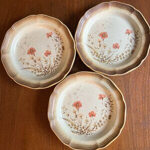 3 Mikasa Whole Wheat Jardiniere Patterned 8" Salad Plates -- Vintage Cottagecore